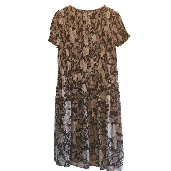 Isaac Mizrahi Live Midi Dress Women Size Small Black Gray Floral Pleated V-Neck - Picture 2 of 10